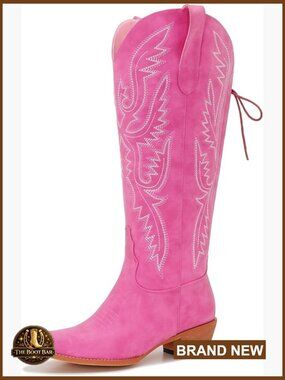 Wide Calf Cowgirl Boots Knee High Lace Up Western Style 2in Heel Plus Size